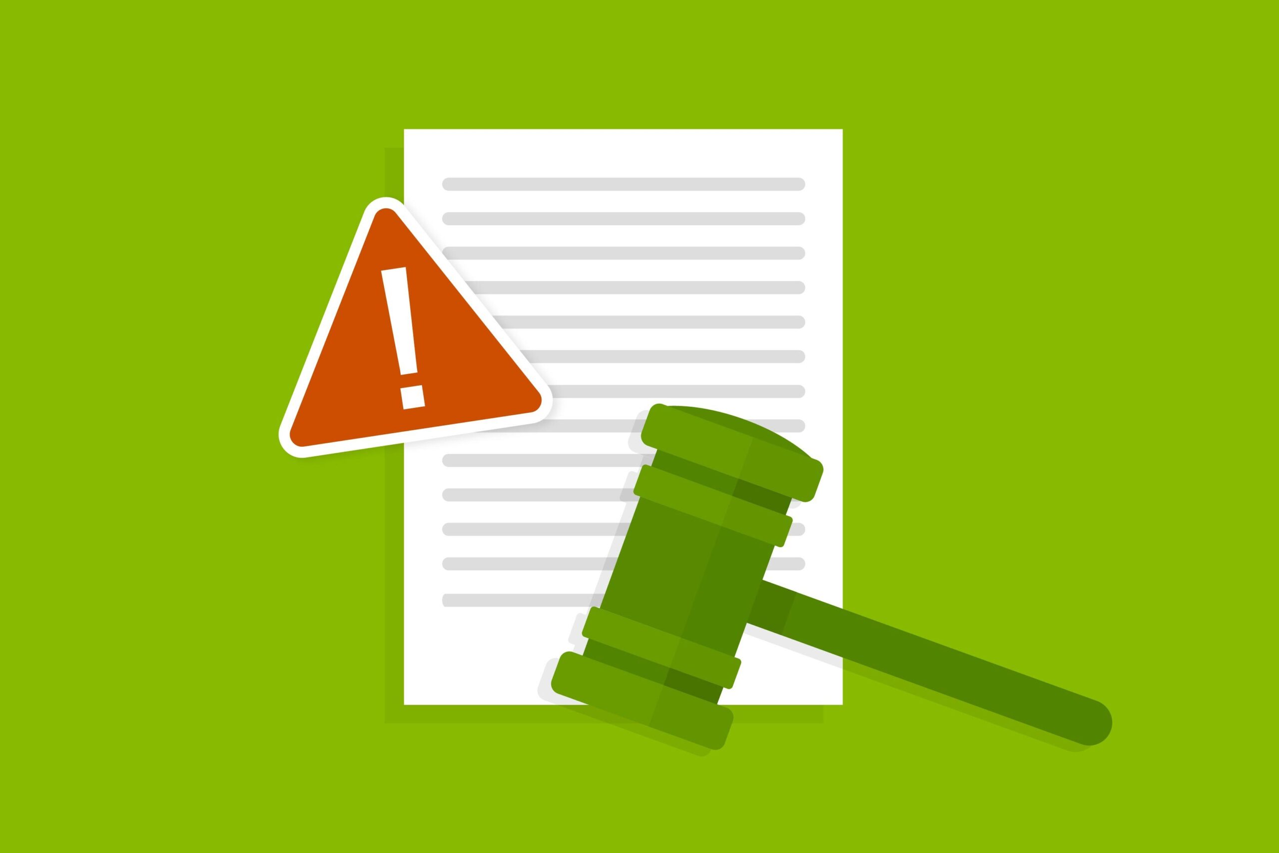 Illustration of a letter document with a warning symbol and...