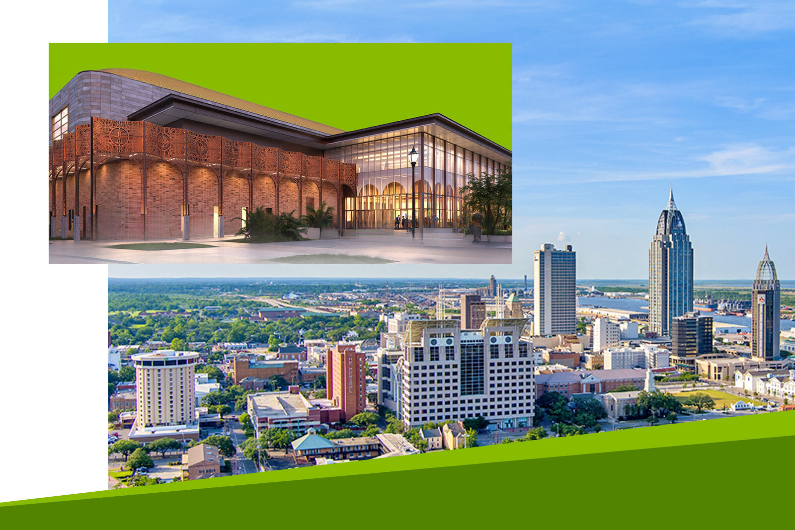 Rendering of the Region Arena with the Mobile, Alabama skyline...