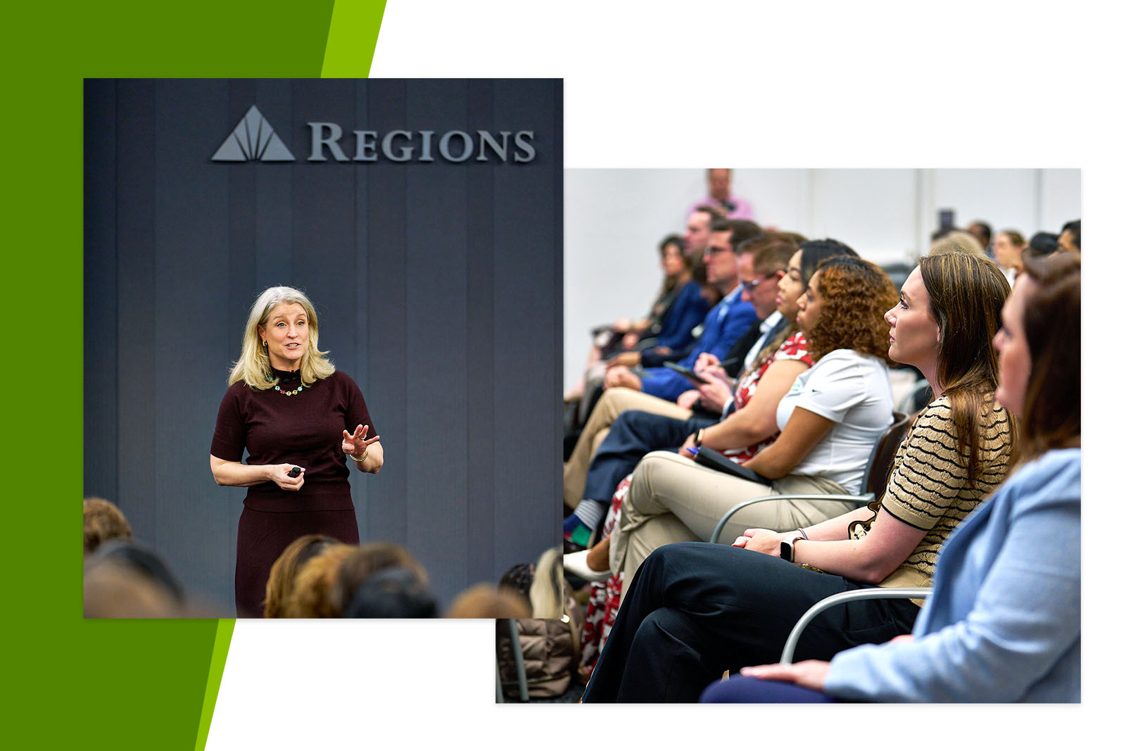 Lisa Bodell on stage speaking and audience.