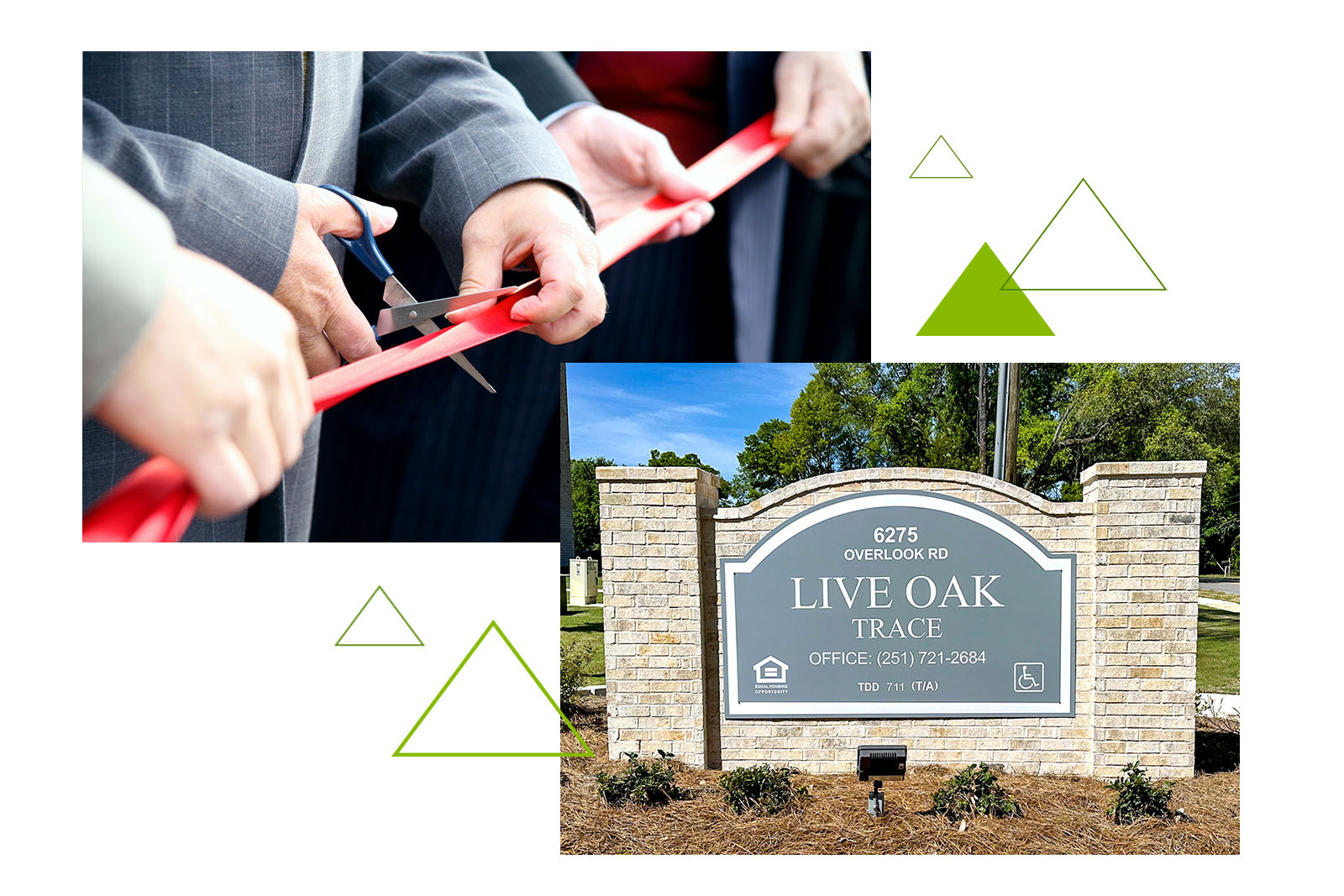 Collage of a close up of many hands cutting a...