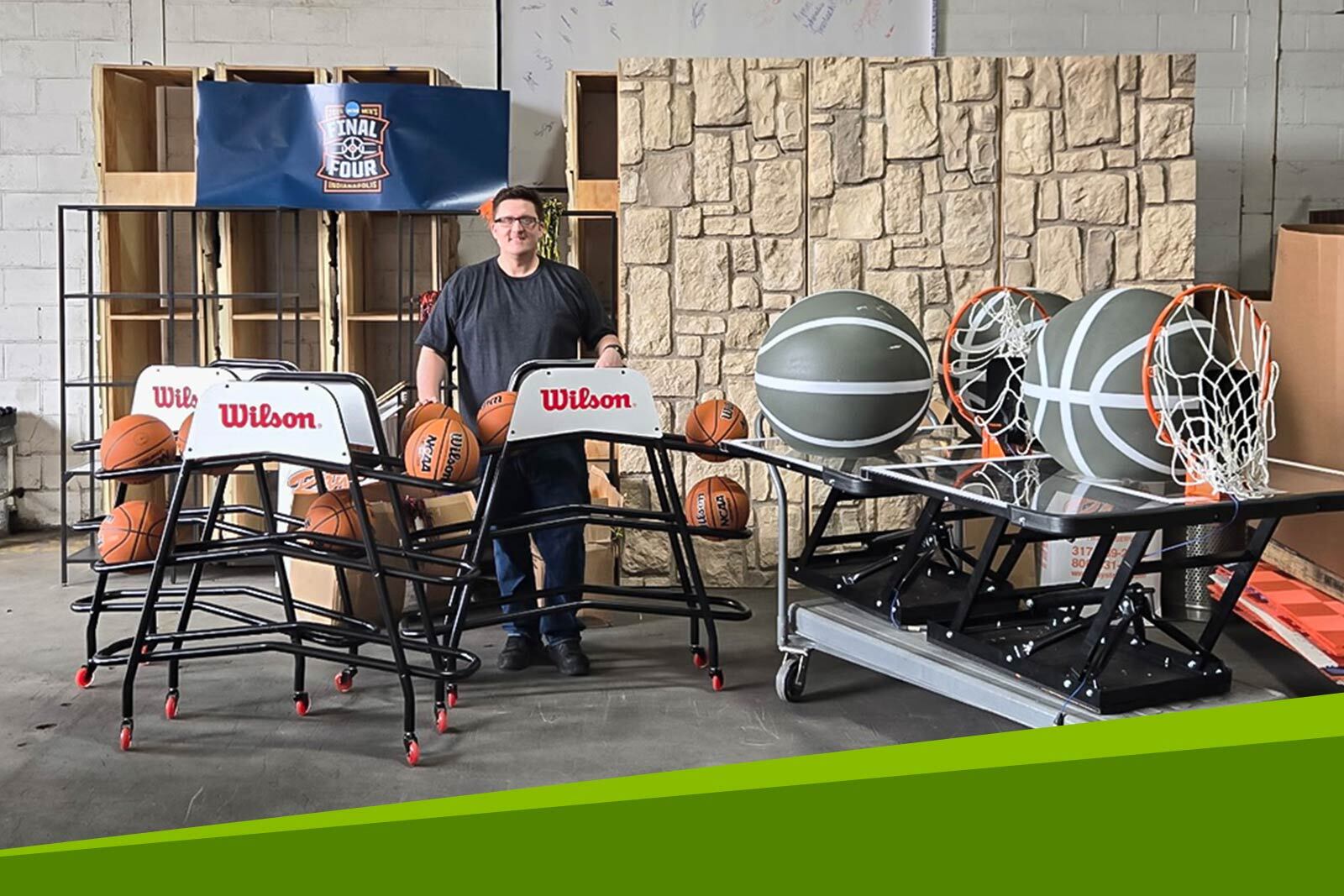 Zach Hall standing with items collected for donation to Teachers’...