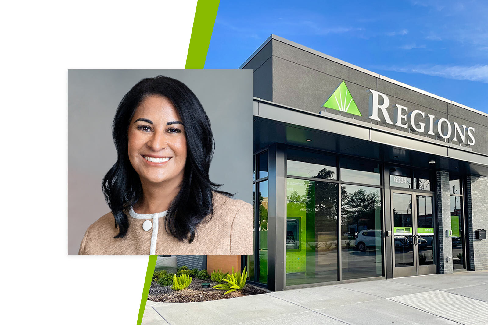 Christina Clemmons, Texas Consumer Banking Executive, shown alongside an exterior...