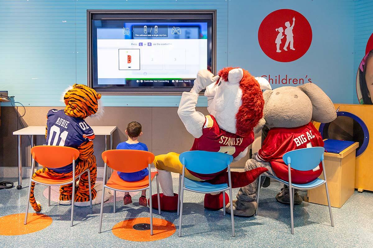 Regions Mascots at Children's of Alabama hospital. 