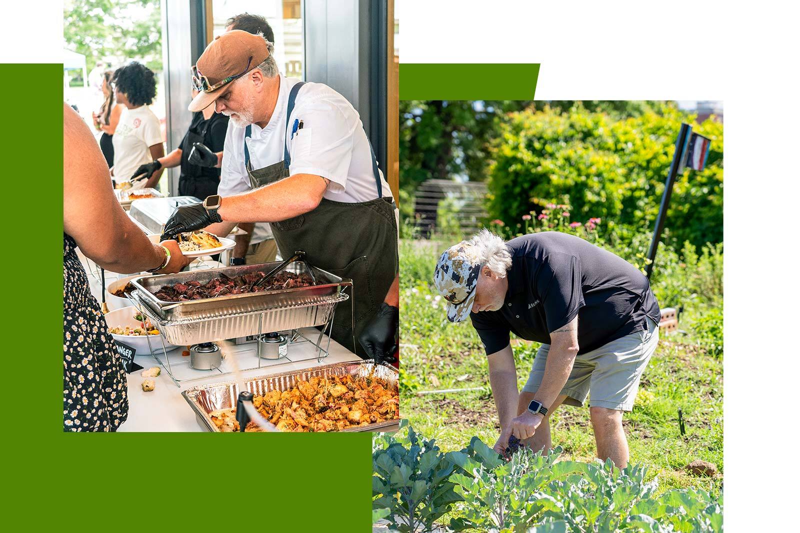 Sean Butler at the event and working at the Jones Valley Teaching Farm.