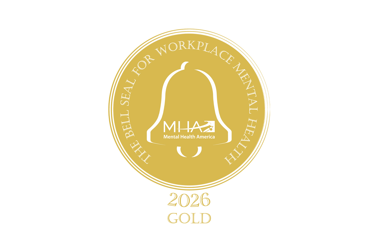 2026 Gold Mental Health America Bell Seal Award logo.