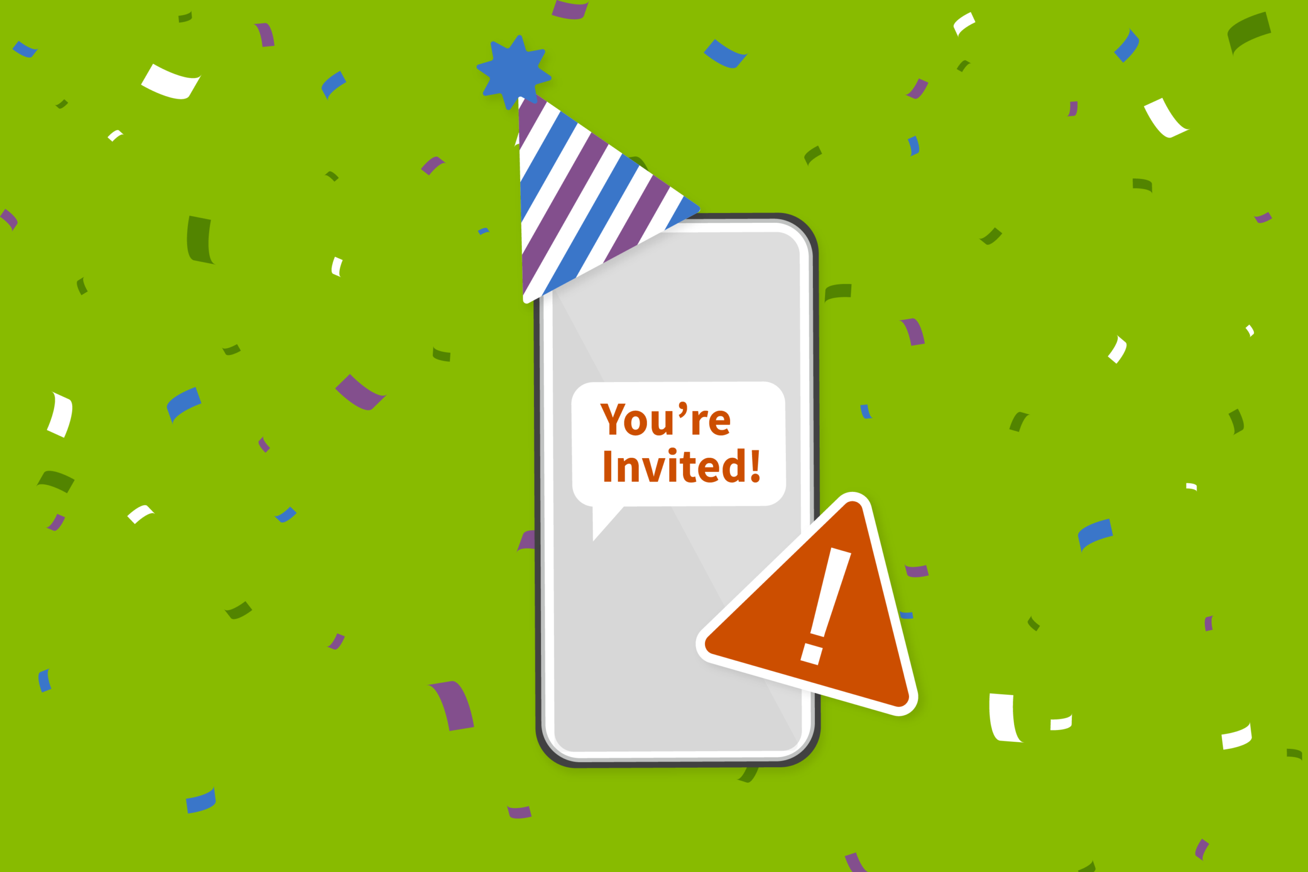 Illustration of a phone with a party hat on the...