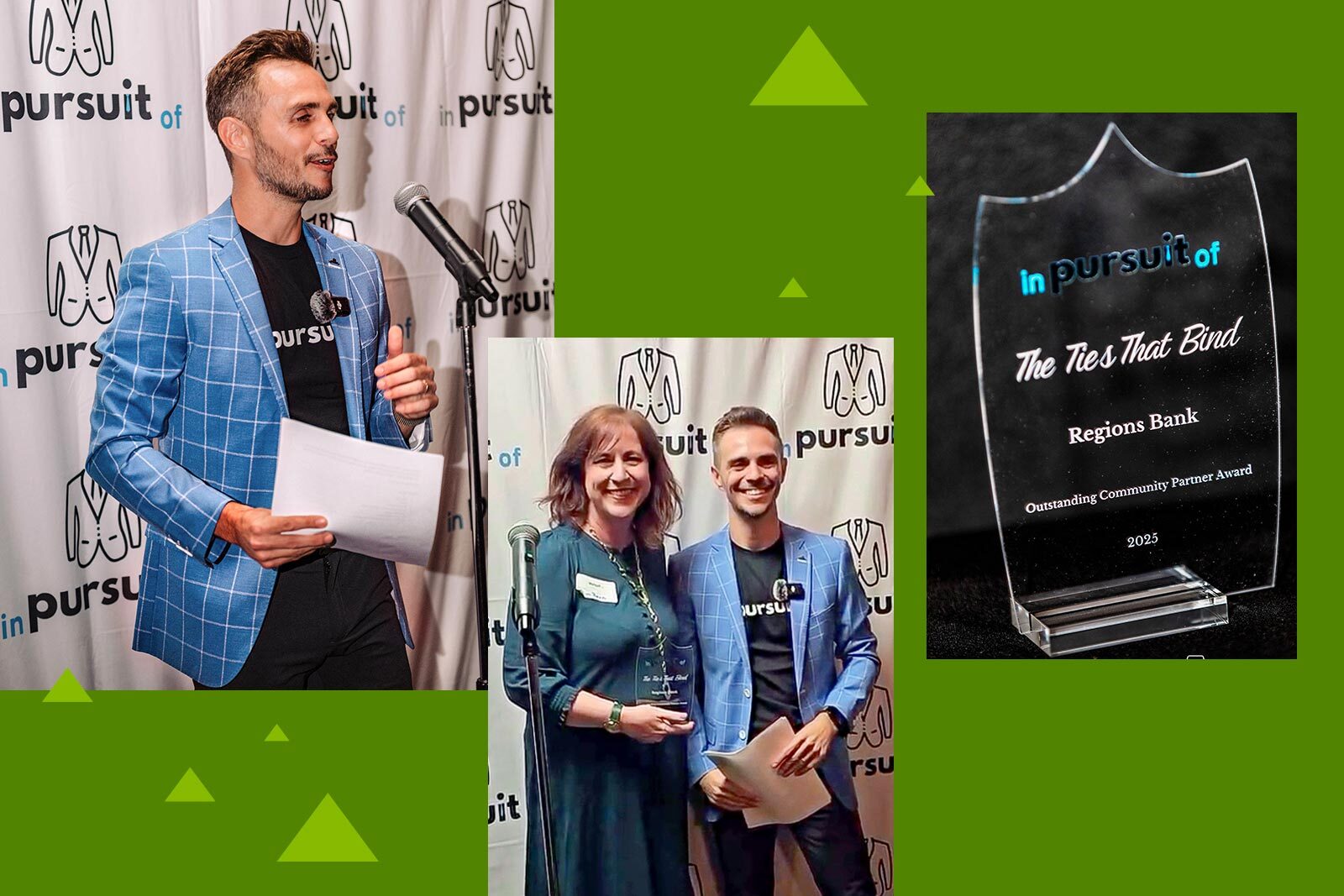 Brian Carman receiving the Outstanding COmmunity Partner Award from Regions Bank in 2025.