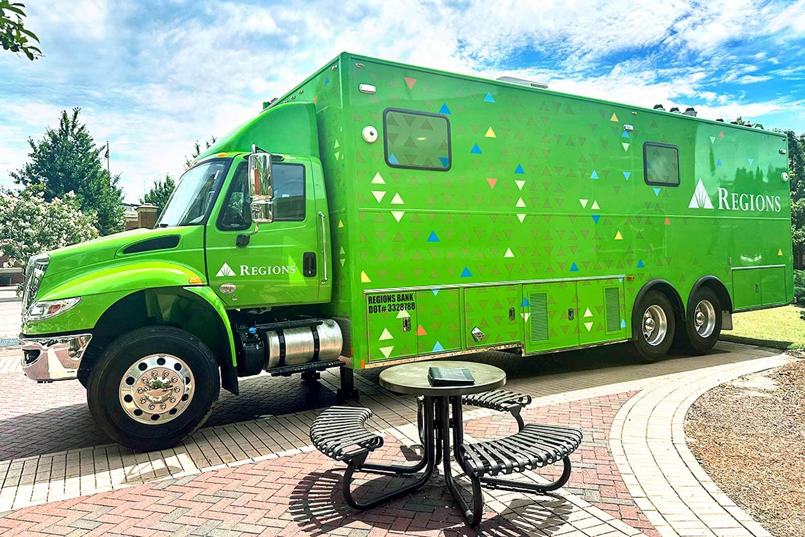 Regions Bank mobile branch on campus.