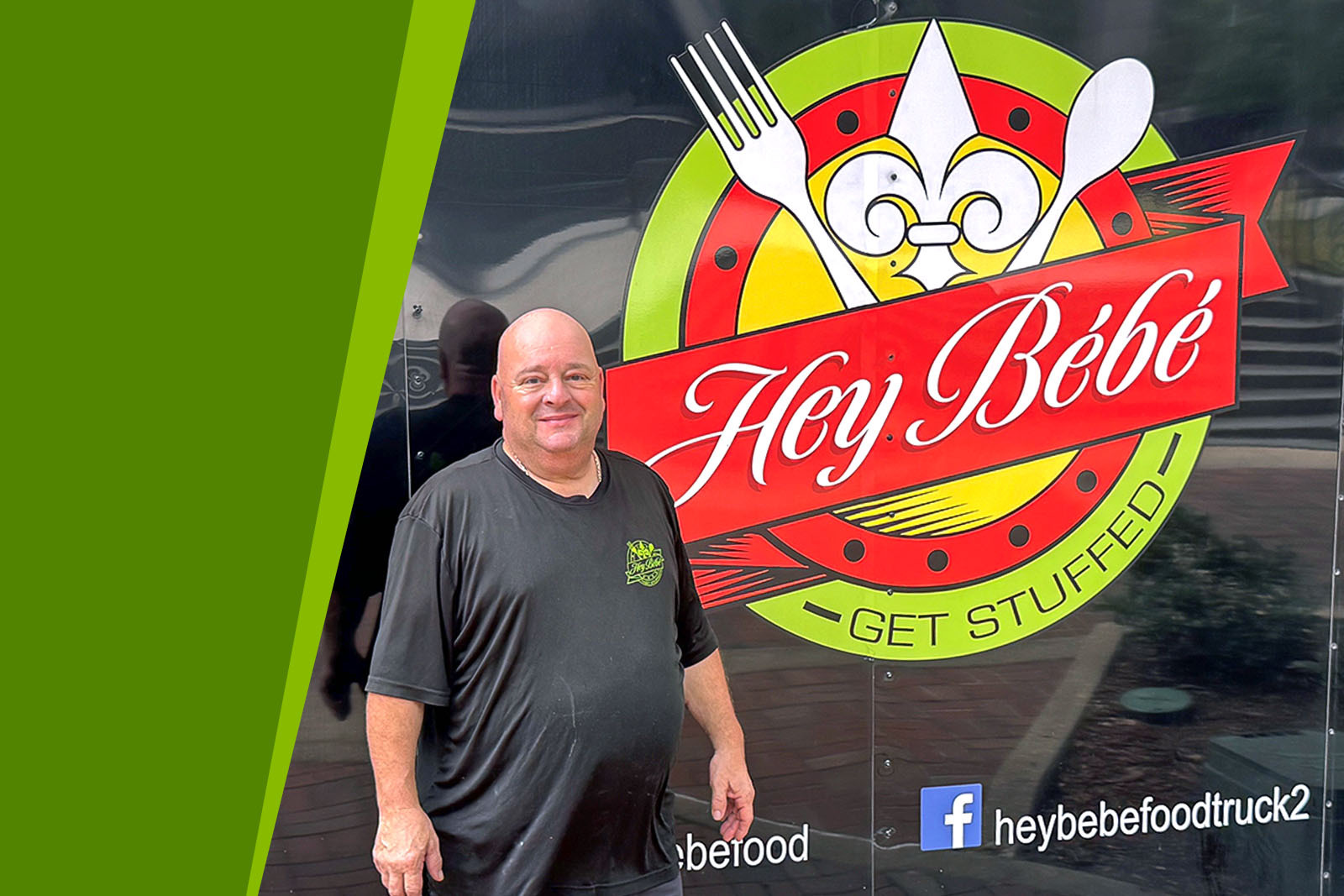 Chef Joe Sciarrotta in front of Hey Bebe food truck.