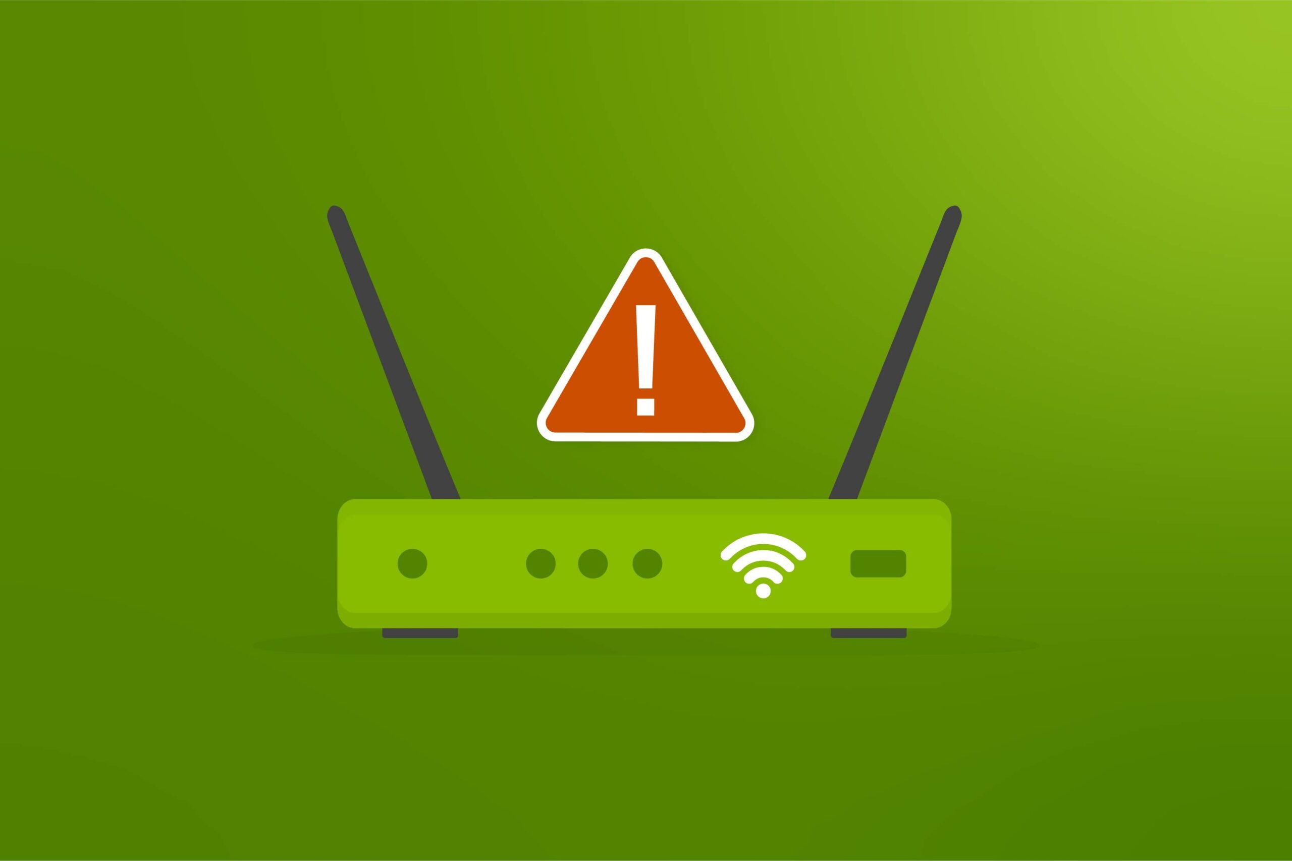 Internet router with warning exclamation sign.