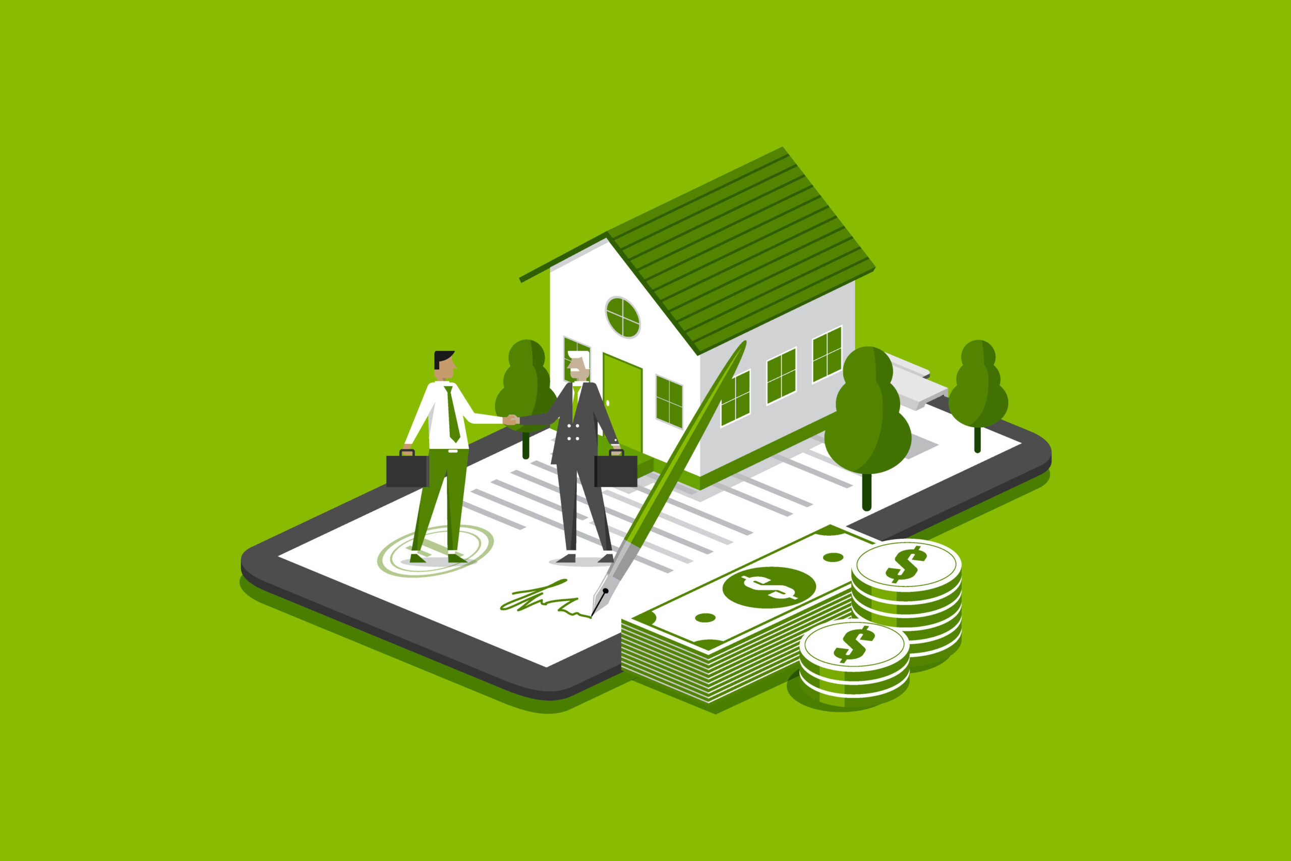 Illustration of a clipboard with a home and two people...
