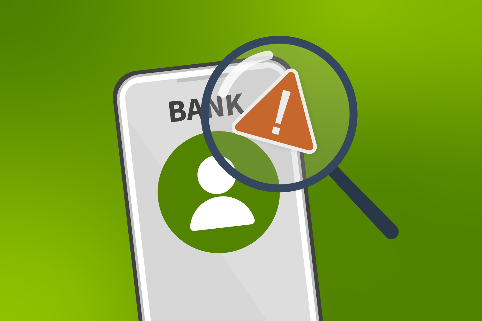 Illustration of a smartphone displaying the word “BANK” and a...
