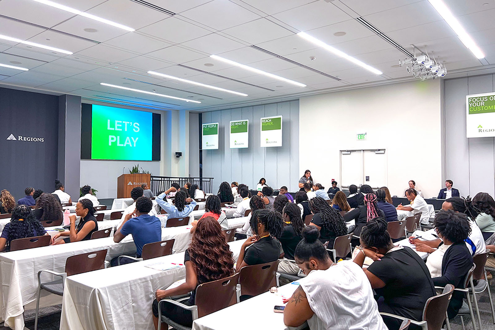 Students attending Reality Check session at Regions Center.