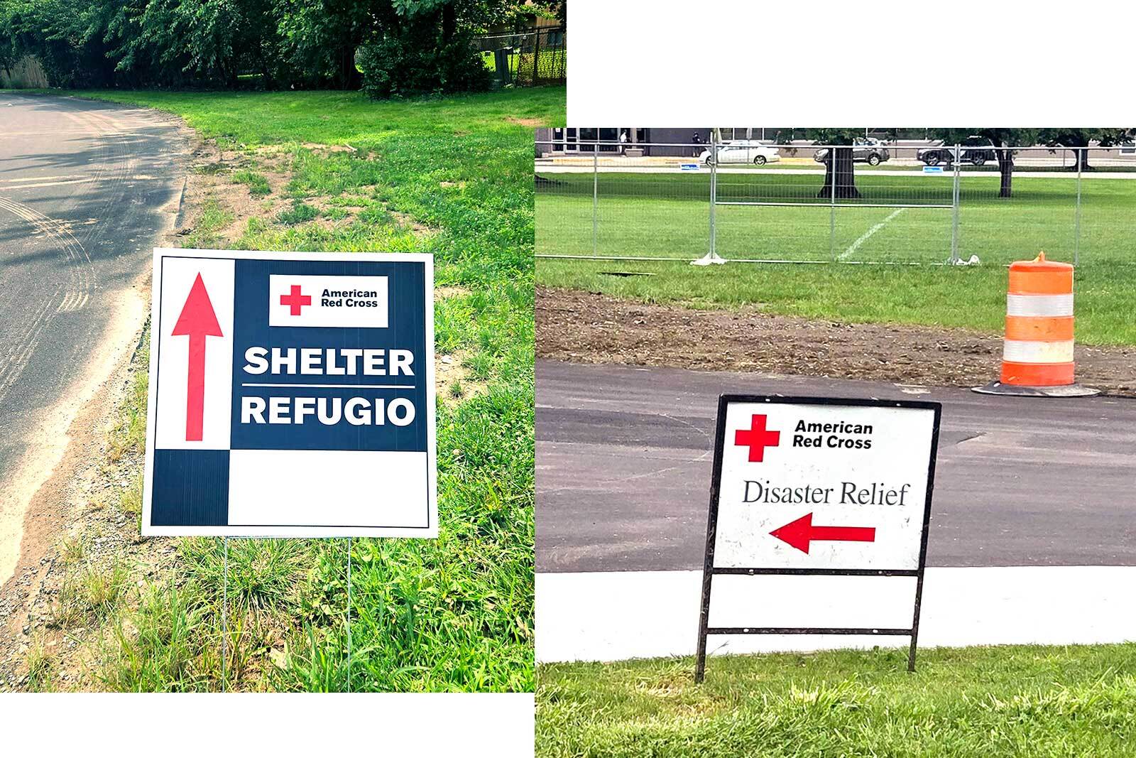 Red Cross disaster-relief and recovery efforts actively serving communities affected by flood devastation.