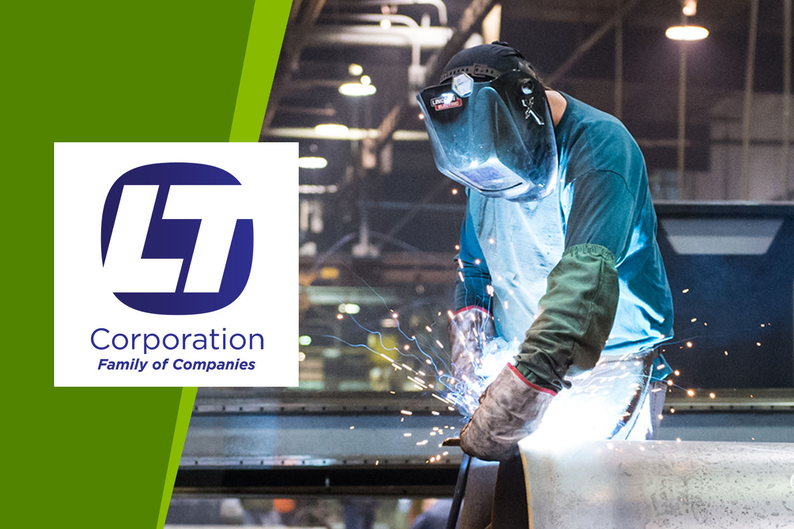 LT Corporation logo with an image of a man welding...