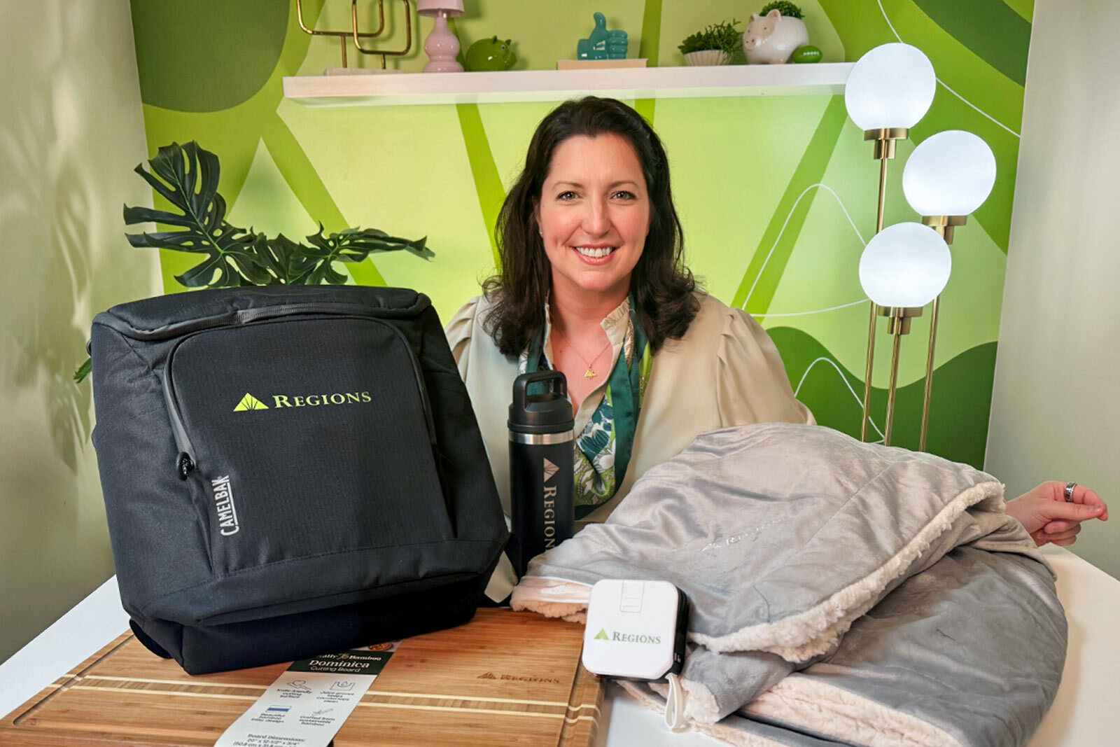 Nicole Wyatt with Regions Bank Evergreen gifts for 2026.