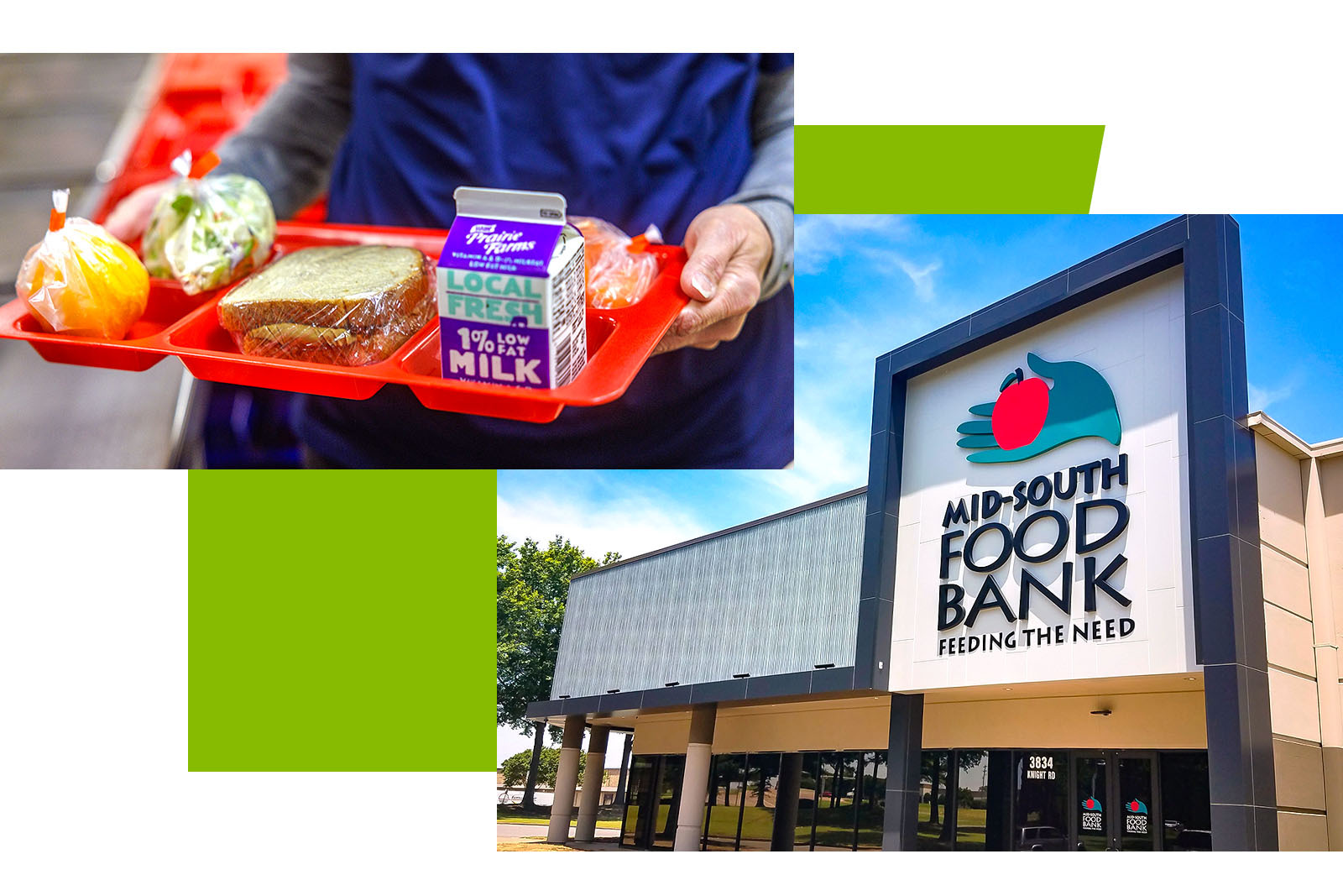 Person holding food tray and exterior building of Mid-South Food...