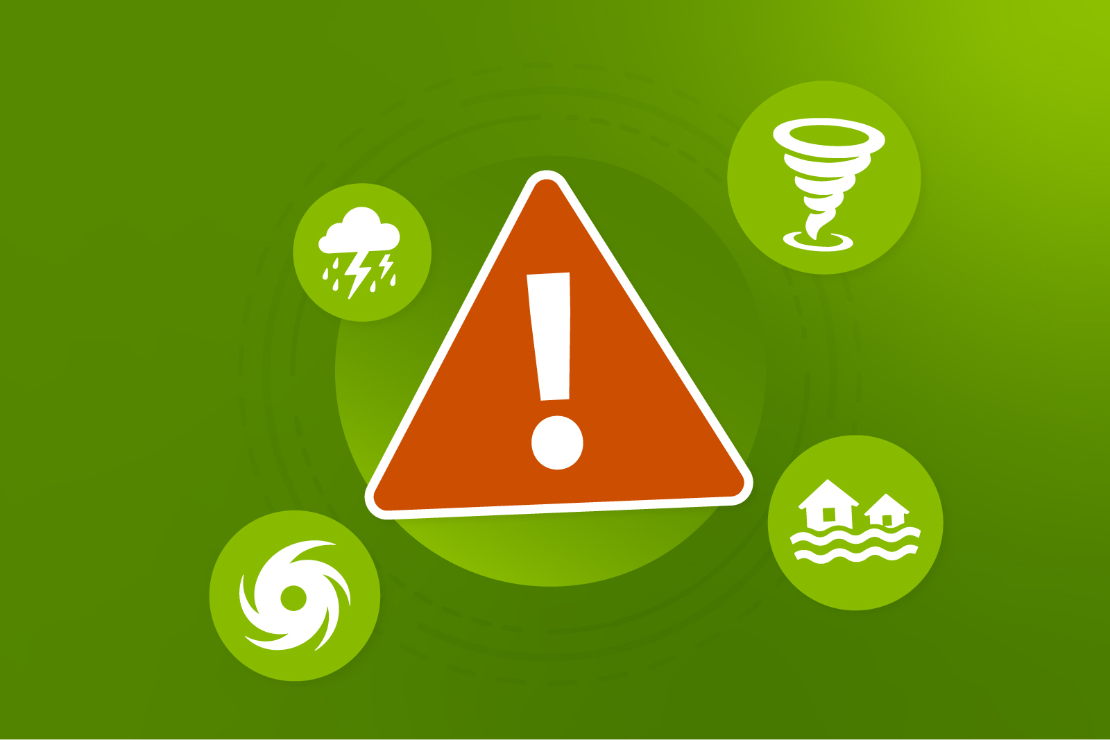 Red alert sign with surrounding natural disaster icons.