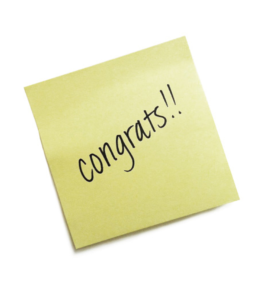 "Congrats" written on Post-It note.