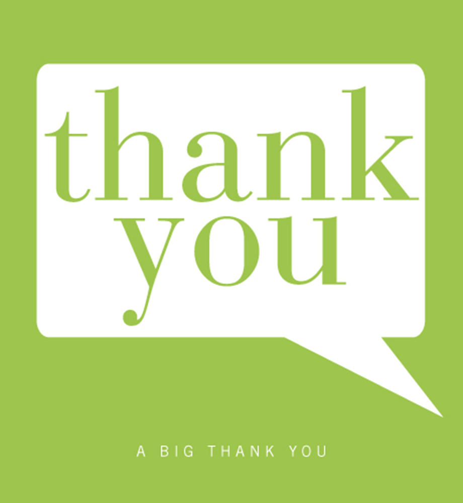 Speech bubble that says "thank you". Additional text: A big thank you.