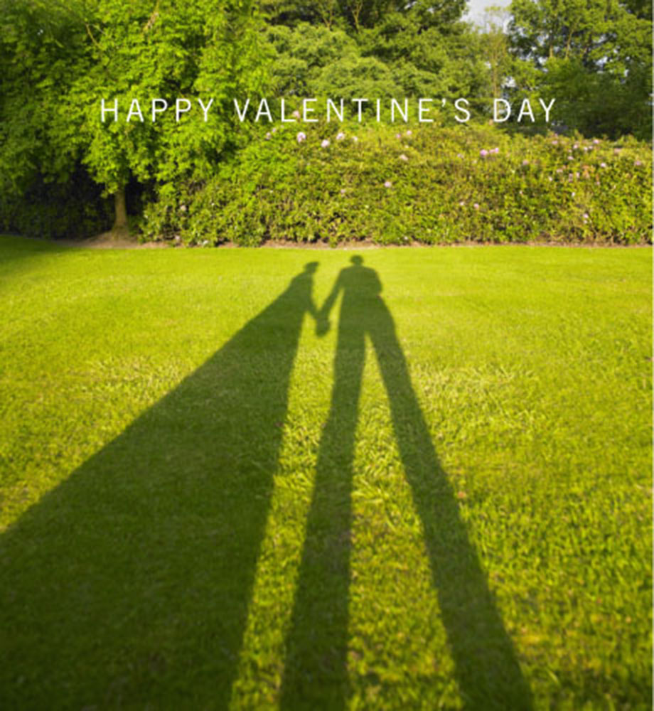 Shadow of two people holding hands. Text: Happy Valentine's Day.