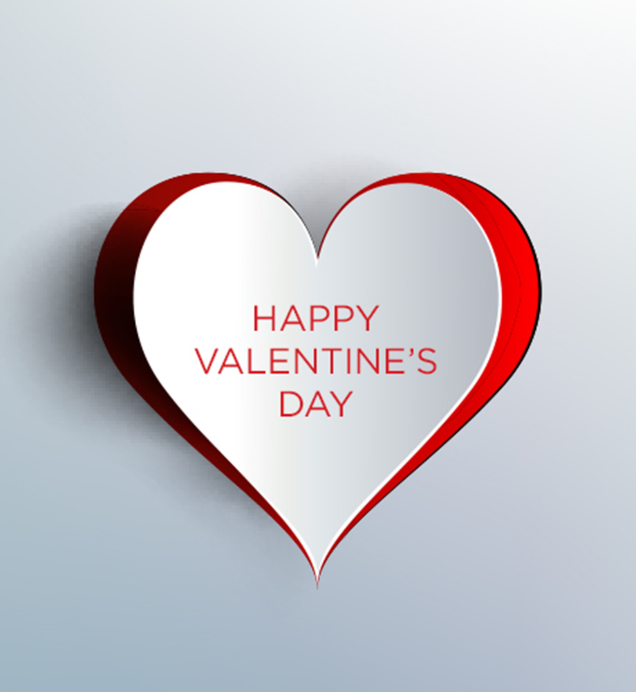 Cutout heart. Text: Happy Valentine's Day.