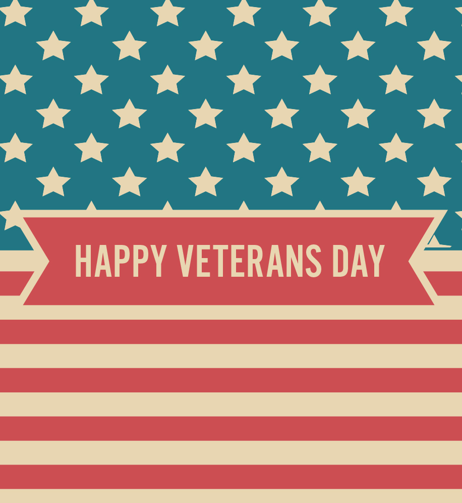 American flag illustration. Text: Happy Veterans Day.
