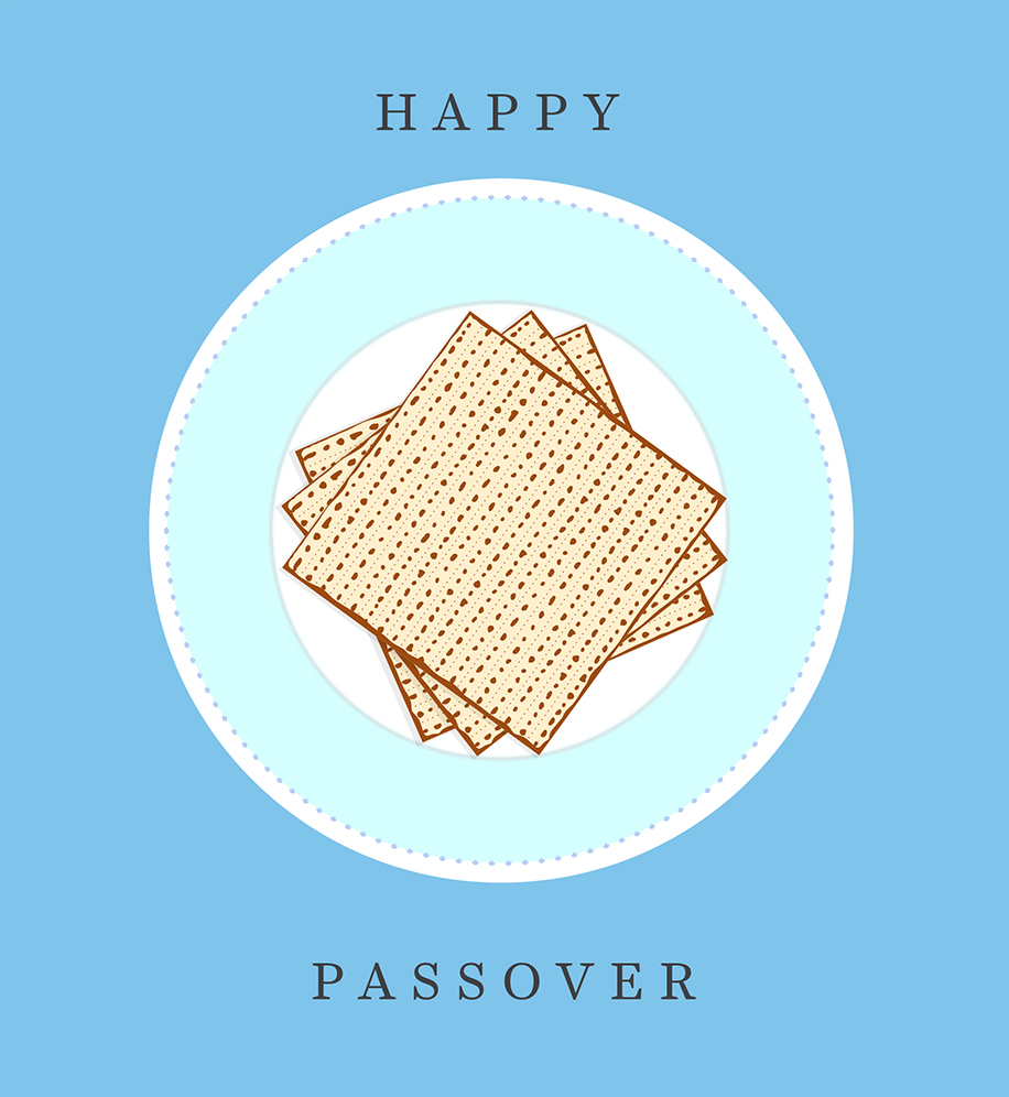 Matzah on plate illustration. Text: Happy Passover.