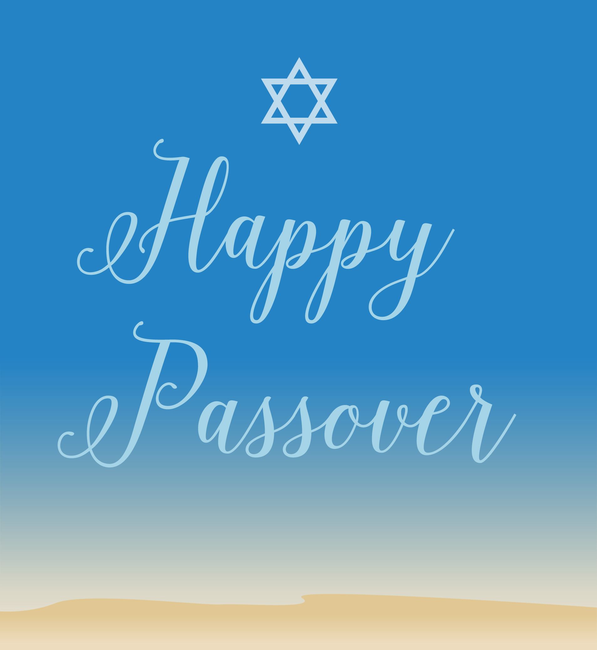 Illustration of ocean shoreline with Star of David and text that reads "Happy Passover".