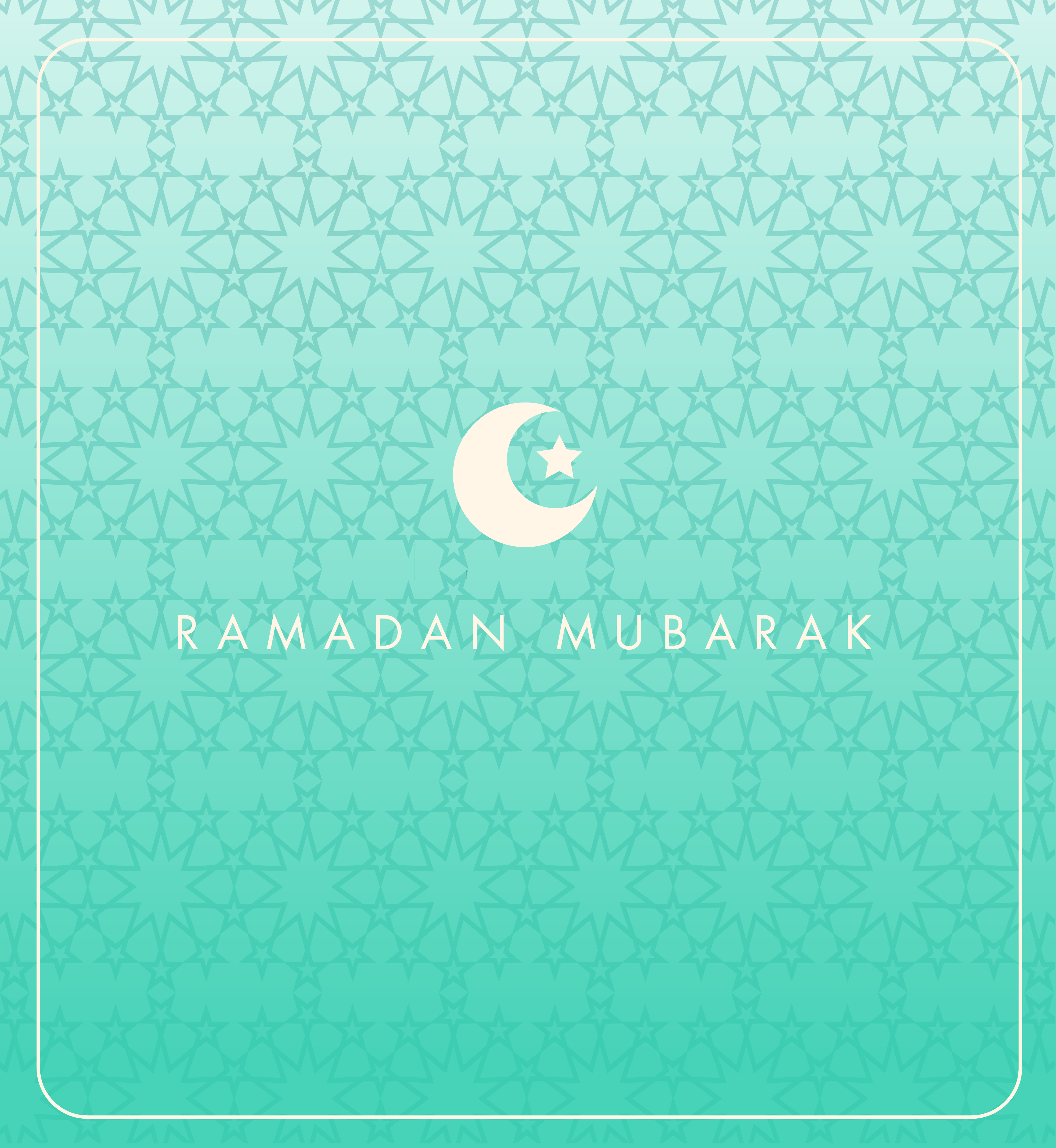Star pattern and crescent moon illustration. Text: Ramadan Mubarak.