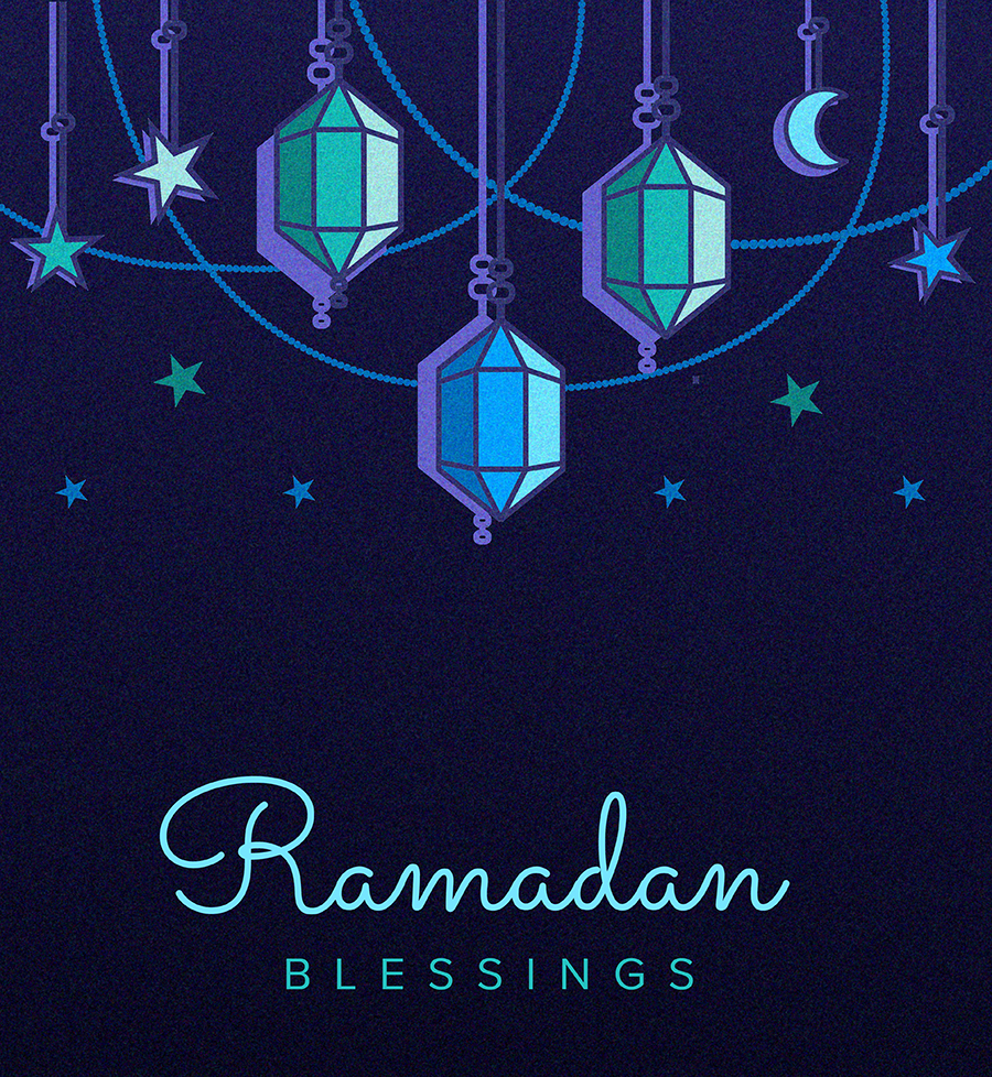 Ramadan lanterns illustration. Text: Ramadan Blessings.